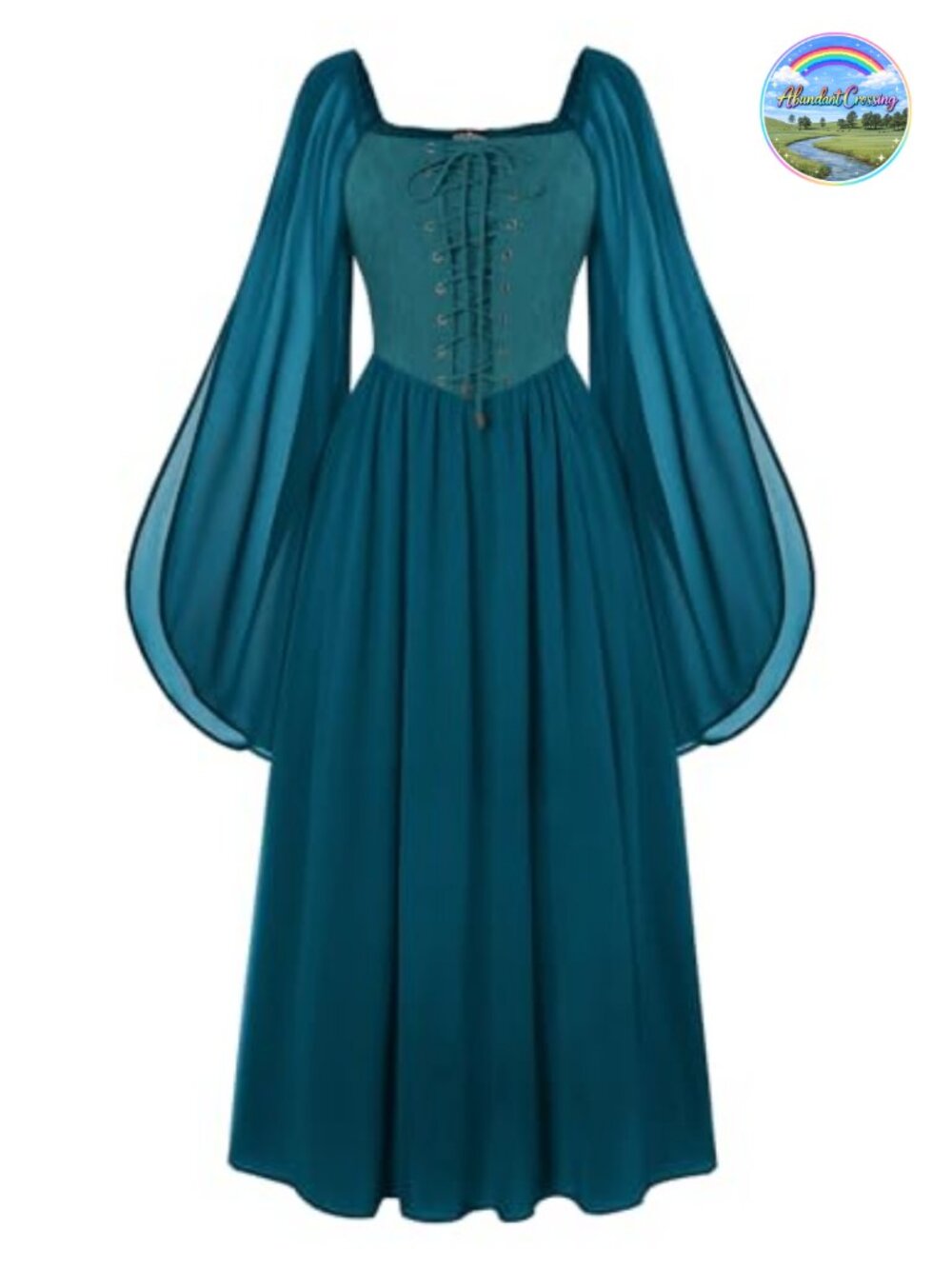 Medieval Renaissance Costume Dress Long Bell Sleeve Lace-Up Chiffon